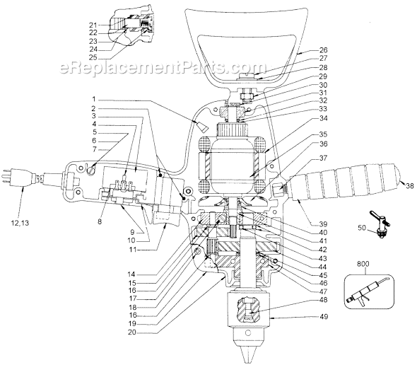 Page A Diagram and Parts List for 7250 Type AA Black and Decker Electric Drill